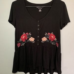 AEO peplum embroidered top
